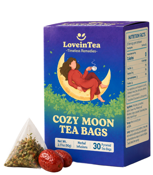LoveinTea box with a pyramid tea bag and jujube