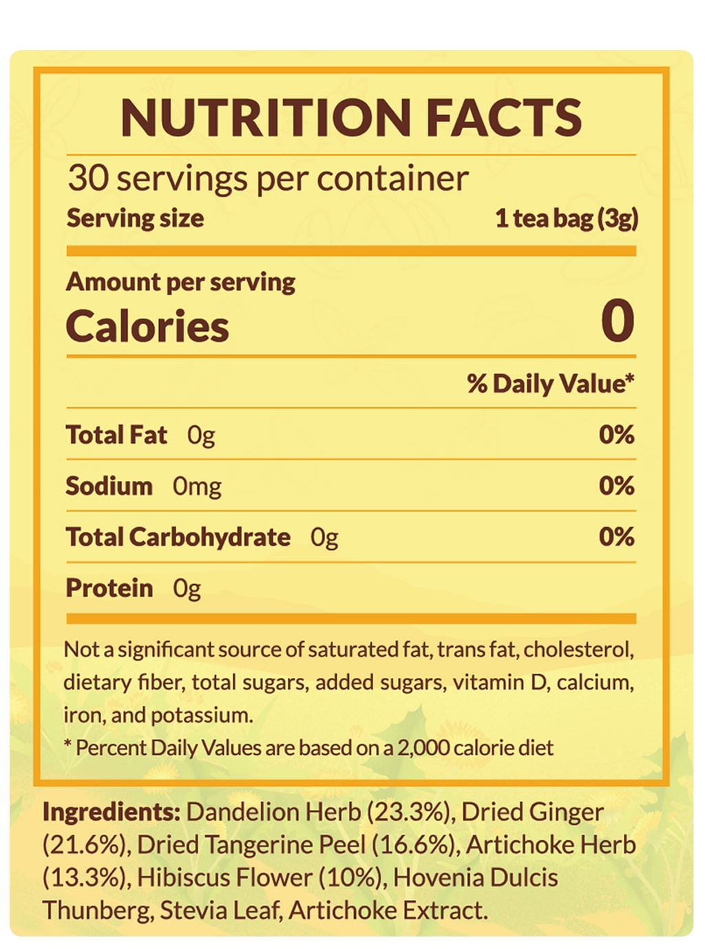 Dandelion Herbal Tea Bags Nutrition Facts