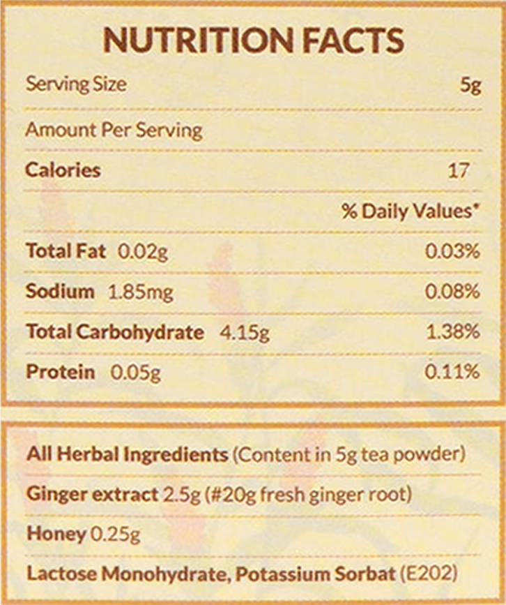 Instant Honey Ginger Tea Nutrition Facts