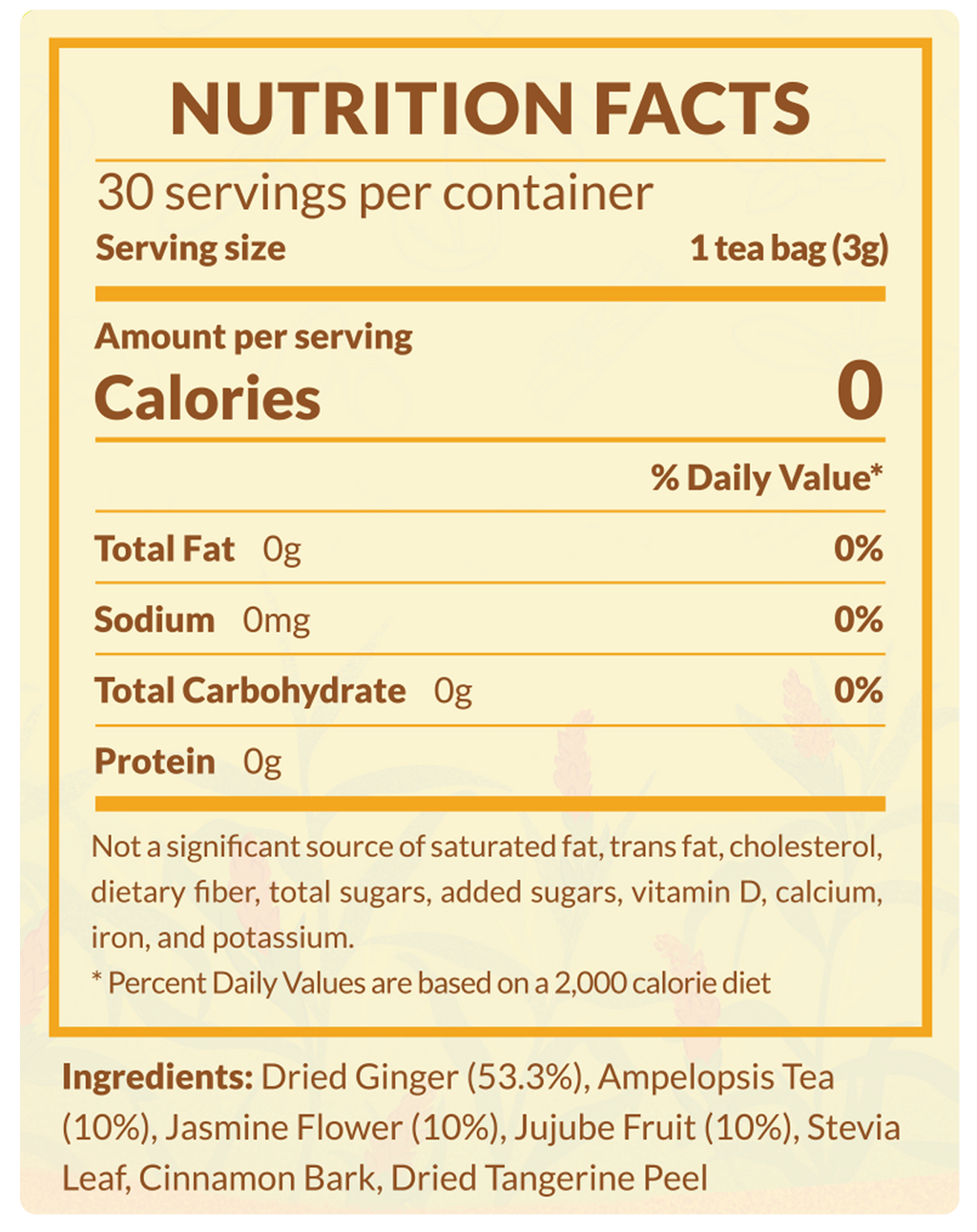 Ginger Herbal Tea Bags Nutrition Facts