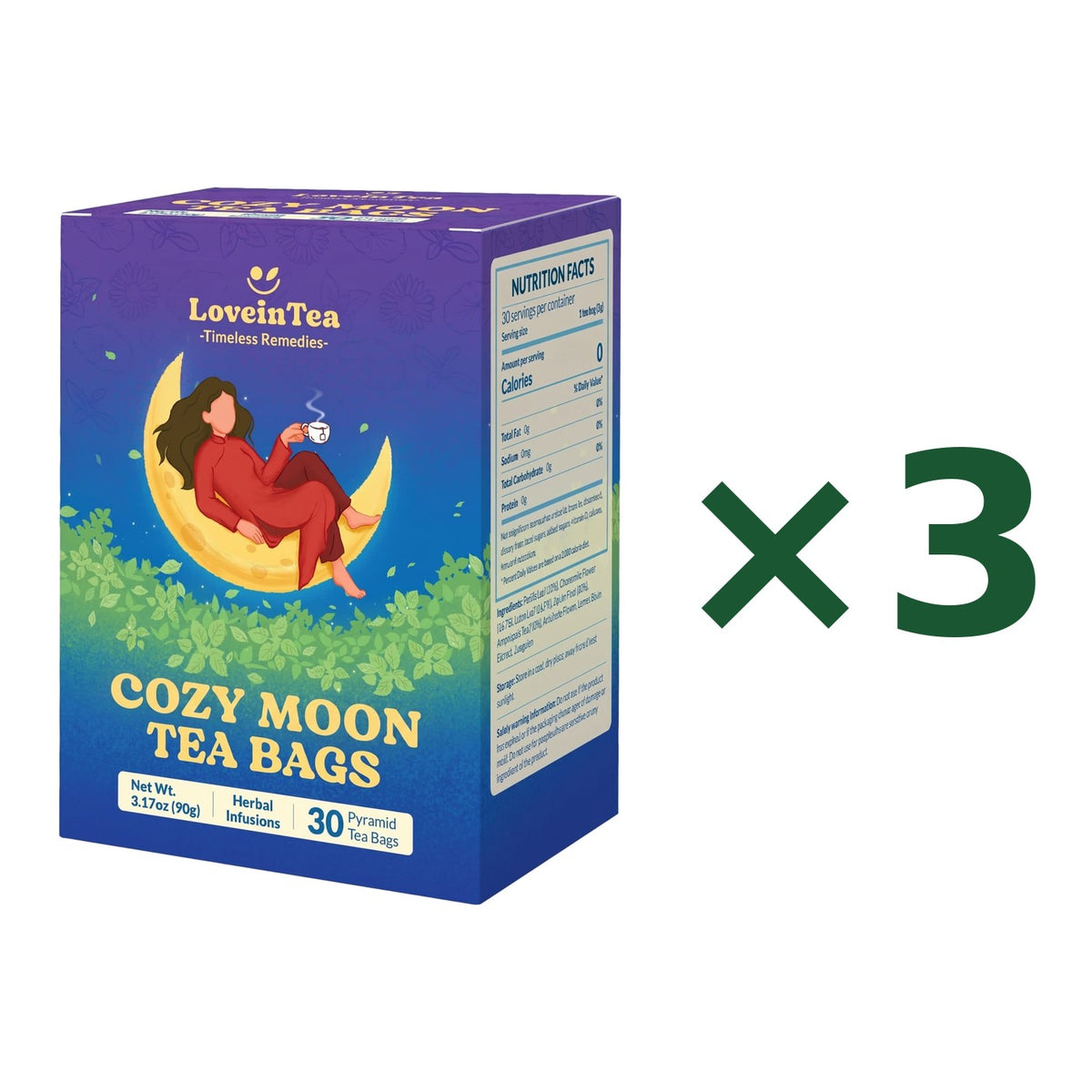 A Cozy Moon box beside a times-three mark