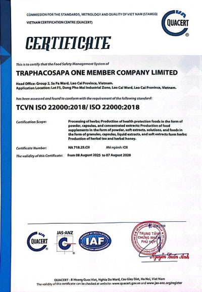ISO 22000:2018 certificate issued to Traphaco Sapa