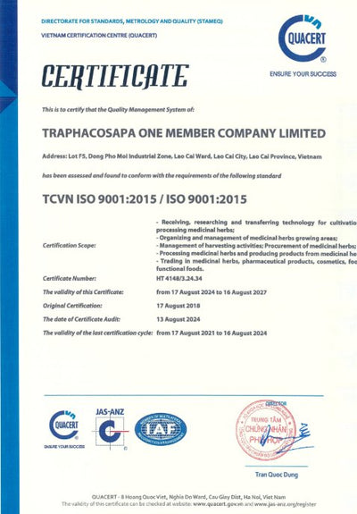 ISO 9001:2015 certificate issued to Traphaco Sapa