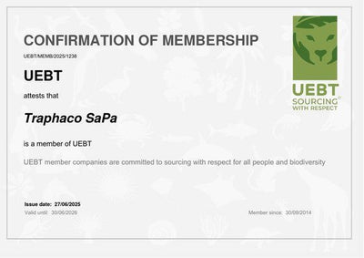 UEBT Membership certificate issued to Traphaco Sapa