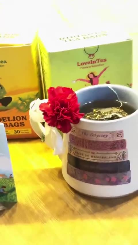 Hibiscus and Dandelion steeped in a floral mug