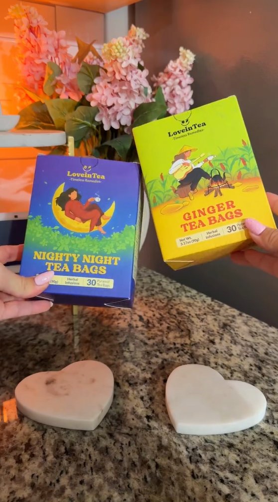 Cozy Moon and Ginger boxes over heart coasters